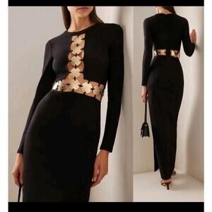 Staud Delphine Black Embellished Cutout Maxi Dress Size: 10 New